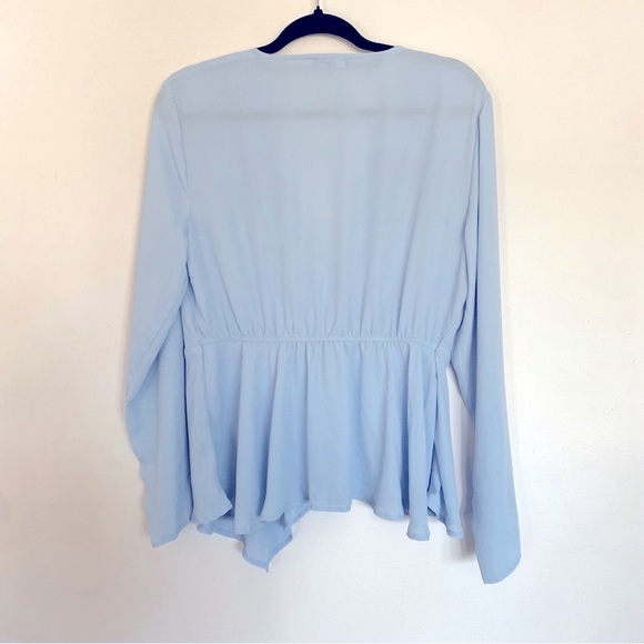 Fashion Nova Sky Blue Draped V-Neck Blouse - Picture 3 of 4